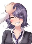  :d ^_^ admiral_(kantai_collection) blazer blush closed_eyes collared_shirt eyepatch grin hand_on_another's_head highres jacket kantai_collection long_sleeves motion_lines necktie neit_ni_sei no_headgear open_mouth out_of_frame petting pov pov_hands purple_hair purple_neckwear school_uniform shirt short_hair simple_background smile solo_focus tenryuu_(kantai_collection) white_background white_shirt 