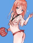  1boy ass bad_id bad_pixiv_id blonde_hair blue_background blue_eyes fundoshi japanese_clothes long_hair male_focus midare_toushirou otoko_no_ko simple_background solo touken_ranbu wet wet_clothes yamakasa 