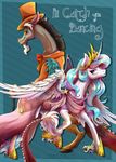  2015 discord_(mlp) draconequus duo equine female feral friendship_is_magic hi_res horn male mammal my_little_pony parody princess_celestia_(mlp) smile stepandy winged_unicorn wings 