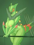  anthro breasts butt female green_background hi_res nintendo pcred566 pok&eacute;mon sceptile simple_background smile solo standing thick_tail video_games 
