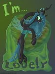  2015 absurd_res changeling english_text equine female feral friendship_is_magic green_hair hair hi_res horn horse insect_wings lying mammal my_little_pony poster queen_chrysalis_(mlp) royalty slime stinkehund text winged_unicorn wings 