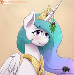  2015 darkhazard equine feathered_wings feathers female feral friendship_is_magic hair hi_res horn long_hair looking_at_viewer mammal mistletoe my_little_pony patreon plant princess_celestia_(mlp) smile solo winged_unicorn wings 