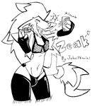  &lt;3 2015 anthro canine clothing ear_piercing eyes_closed fox gloves hair hair_ring happy hi_res johnithanial leggings legwear long_hair mammal navel nintendo phone piercing pok&eacute;mon selfie slim solo standing teeth thong underwear video_games zeak_(johnithanial) zoroark 