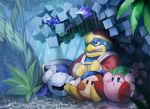  4boys alien armor avian bird forest group king_dedede kirby kirby_(series) male mask meta_knight multiple_boys nature nintendo raining sitting tree unknown_artist video_games waddle_dee wet 