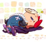  2boys alien blush cape clothing duo gloves kirby kirby_(series) male mask meta_knight multiple_boys nintendo not_furry shoulder_pads sitting unknown_artist video_games wings 