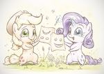  2015 applejack_(mlp) assasinmonkey blonde_hair blue_eyes chibi duo equine female fountain_pen freckles friendship_is_magic green_eyes hair horn mammal my_little_pony paper pen pencil rarity_(mlp) smile unicorn 