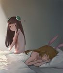  animal_ears bed breasts brown_eyes brown_hair bunny_ears closed_eyes highres long_hair lying multiple_girls nipples nude sleeping small_breasts soong_gui_jianshe wixoss yuri 