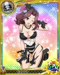  apron artist_request blue_eyes breasts brown_hair burent card_(medium) character_name chess_piece cleavage flower hat hat_flower high_school_dxd jpeg_artifacts large_breasts long_hair maid official_art one_eye_closed pawn smile solo torn_clothes trading_card 