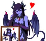  &lt;3 breasts clothed clothing demon eyes_closed female gemstone hair happy horn picture_in_picture purple_hair purple_skin simple_background skimpy smile solo white_background wings アキタカ 