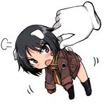  animal_ears bandaid bandaid_on_face black_hair blue_eyes blush brave_witches chibi kanno_naoe looking_at_viewer lowres military military_uniform null_(nyanpyoun) open_mouth scarf short_hair simple_background solo_focus tail uniform white_background world_witches_series 