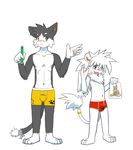  abs anthro barefoot blush boxer_briefs briefs bulge cat clothed clothing cub drawing duo feline front_view half-dressed kay_(whiteleo) leo_(whiteleo) lion looking_at_viewer male mammal mane navel open_mouth size_difference standing tail_ring topless underwear waving whiteleo young 