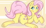  2015 absurd_res animal_genitalia anus butt cutie_mark digital_media_(artwork) dock enryuuchan equine equine_pussy feathered_wings feathers female feral fluttershy_(mlp) friendship_is_magic fur hair hi_res long_hair looking_at_viewer lying mammal my_little_pony on_front pegasus pink_hair pussy solo underhoof wings yellow_fur 