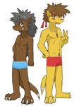  anthro athletic barefoot boar body_hair boxer_briefs bulge clothed clothing digital_media_(artwork) dragon duo embarrassed half-dressed hand_on_hip happy_trail jam_(kokurou) koku_(kokurou) looking_at_viewer male mammal navel open_mouth pecs pendant porcine sweat sweatdrop topless tusks underwear v_sign whiteleo young 