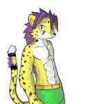  abs athletic boxer_briefs bulge cheetah clothed clothing feline hair half-dressed jbf1 looking_at_viewer male mammal navel pecs purple_hair solo topless underwear whiteleo 