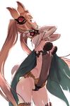  animal_ears backless_outfit blonde_hair breasts cape commentary_request covered_navel erune granblue_fantasy long_hair medium_breasts metera_(granblue_fantasy) natsuhiko profile simple_background solo thighhighs twintails white_background 