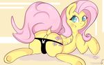  2015 absurd_res butt clothing cutie_mark dock enryuuchan equine feathered_wings feathers female feral fluttershy_(mlp) friendship_is_magic fur hair hi_res long_hair looking_at_viewer lying mammal my_little_pony on_front panties pegasus pink_hair solo underwear wings yellow_fur 