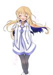  :d arms_behind_back black_legwear blonde_hair blush choker closed_eyes collet_brunel long_hair oonishi_nakanishi_konishi open_mouth pantyhose smile solo tales_of_(series) tales_of_symphonia thigh_gap white_background 