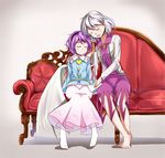  ^_^ barefoot closed_eyes couch dress jacket kishin_sagume komeiji_satori letter multiple_girls nagase_taii pink_hair pink_skirt shirt short_hair silver_hair single_wing sitting skirt smile third_eye touhou wing_hug wings 