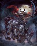  cape final_fantasy final_fantasy_vii fog full_moon horns horse md5_mismatch moon odin_(final_fantasy) sleipnir_(final_fantasy) sword weapon yu_cheng_hong 