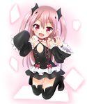  absurdres boots child detached_sleeves dress fang highres kneeling krul_tepes long_hair open_mouth owari_no_seraph pink_hair pointy_ears red_eyes short_dress silver_light sleeves_past_wrists smile solo thigh_boots thighhighs twintails two_side_up younger 