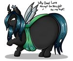  belly big_belly changeling english_text equine fangs female friendship_is_magic graphene green_eyes hair hooves long_hair mammal my_little_pony obese open_mouth overweight queen_chrysalis_(mlp) simple_background solo teeth text tongue white_background wings 