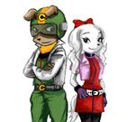  anthro bill_grey black_nose brown_fur canine clothing dog duo fay_spaniel female fur helmet jacket male mammal nintendo smile star_fox video_games white_fur ジャスカーレット 