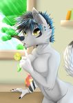  anthro breasts canine crescent0100 ear_piercing facial_piercing featureless_crotch female half-closed_eyes hi_res inner_ear_fluff inside invalid_tag lip_piercing mammal navel nude open_mouth piercing smile solo standing wolf 