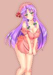  alternate_hair_color ass blush bow braid breasts cleavage cosplay eburi_a embarrassed frilled_skirt frills green_eyes hair_bow hanging_breasts hat hat_bow head_tilt highres hong_meiling knees_together_feet_apart large_breasts long_hair looking_at_viewer mob_cap pink_shirt pink_skirt purple_hair reflective_eyes remilia_scarlet remilia_scarlet_(cosplay) ribbon-trimmed_collar ribbon_trim shiny shiny_hair shiny_skin shirt short_sleeves skirt skirt_tug solo thighs touhou twin_braids unbuttoned unbuttoned_shirt undersized_clothes very_long_hair wavy_mouth 