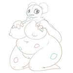  anthro belly big_belly big_breasts breasts erect_nipples female garbodor grey_eyes hi_res huge_breasts looking_back navel nintendo nipples nude obese overweight pok&eacute;mon posexe pussy simple_background solo teeth trash trash_bag video_games white_background 