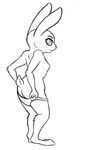  anthro black_and_white breasts butt clothed clothing disney female fur half-dressed judy_hopps kitsonafox lagomorph looking_at_viewer mammal monochrome nipples panties rabbit simple_background small_breasts smile solo standing underwear undressing white_background zootopia 