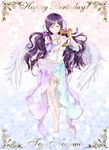  ali_manami angel_wings barefoot closed_eyes dress flower hair_flower hair_ornament happy_birthday harp highres instrument long_hair love_live! love_live!_school_idol_project purple_hair solo thigh_strap toujou_nozomi twintails very_long_hair wings 