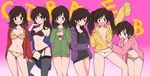  :3 :d alternate_eye_color arm_up arms_at_sides ass_visible_through_thighs bangs bare_shoulders bent_over black_bra black_legwear black_panties blue_eyes blush bow bow_panties bra brown_hair collarbone dress_shirt frown garter_straps genderswap genderswap_(mtf) gradient gradient_background green_eyes hair_bobbles hair_ornament hairclip highres hood hooded_jacket jacket legs_apart legs_together lineup long_hair long_sleeves matsuno_choromatsu matsuno_ichimatsu matsuno_juushimatsu matsuno_karamatsu matsuno_osomatsu matsuno_todomatsu multiple_girls naruse_makoto navel no_bra no_pants off_shoulder open_mouth osomatsu-kun osomatsu-san panties pink_background pink_eyes purple_eyes red_eyes sextuplets shirt short_hair siblings sisters sleeves_past_wrists smile standing stomach swept_bangs t-shirt thigh_gap thighhighs twintails underwear white_panties yellow_eyes zipping 