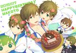 ;d brown_hair cake chibi confetti dated flower food free! fruit funikurikurara green_eyes hair_flower hair_ornament happy_birthday head_wreath hood hoodie jacket male_focus miniboy multiple_boys multiple_persona one_eye_closed open_mouth orca smile strawberry tachibana_makoto time_paradox track_jacket younger 