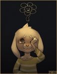  2015 anthro asriel_dreemurr black_background boss_monster caprine crying flora_fauna flowey_the_flower fur goat male mammal monster plant simple_background solo sprouteeh tears undertale video_games white_fur 