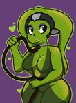 alien big_breasts breasts butt clothing collar female green_skin humanoid not_furry oola open_mouth simple_background solo sovietcatparty star_wars 