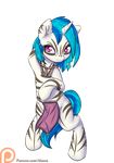  2015 alasou alpha_channel biped blue_hair clothing equine female feral friendship_is_magic fur hair hi_res horn inner_ear_fluff loincloth mammal multicolored_hair my_little_pony patreon pink_eyes simple_background solo transparent_background tribal two_tone_hair unicorn vinyl_scratch_(mlp) white_fur 