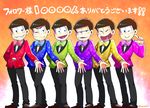  ;) black_hair bow bowtie brothers closed_eyes formal hand_on_hip heart heart_in_mouth index_finger_raised male_focus matching_outfit matsuno_choromatsu matsuno_ichimatsu matsuno_juushimatsu matsuno_karamatsu matsuno_osomatsu matsuno_todomatsu messy_hair mone_(14ri0000) multiple_boys one_eye_closed osomatsu-kun osomatsu-san sextuplets siblings simple_background smile suit v 