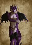  anthro areola breasts canine crescent0100 dragon ear_piercing female half-closed_eyes horn hybrid inner_ear_fluff invalid_tag looking_at_viewer mammal navel nipples nude piercing simple_background smile solo standing wings 