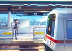  black_hair erich ground_vehicle long_hair multicolored_hair original personification ponytail real_world_location red_eyes red_hair shanghai solo subway_station thighhighs train train_station two-tone_hair 