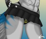  anthro camel_toe canine clothed clothing crescent0100 female fingerless_gloves gloves invalid_tag mammal navel panties simple_background skirt solo standing underwear wolf 