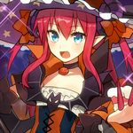  blue_eyes elizabeth_bathory_(fate) elizabeth_bathory_(fate)_(all) elizabeth_bathory_(halloween)_(fate) fang fate/extra fate/extra_ccc fate/grand_order fate_(series) halloween_costume hat horns long_hair open_mouth pink_hair pointy_ears sanae_(satansanae) solo tsurime witch_hat 