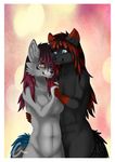  anthro breasts canine crescent0100 duo featureless_crotch female fur grey_fur grey_hair hair half-closed_eyes hand_holding inner_ear_fluff invalid_tag male male/female mammal navel nude one_eye_closed red_hair smile standing wolf 