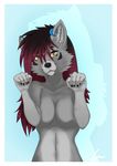  anthro breasts canine crescent0100 cute ear_piercing facial_piercing female fur grey_fur grey_hair hair half-closed_eyes inner_ear_fluff lip_piercing looking_at_viewer mammal navel nude piercing smile solo standing wolf 