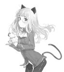  animal_ears bad_id bad_twitter_id bangs blunt_bangs blush cat_ears cat_tail cravat cup glasses greyscale kylin long_hair long_sleeves military military_uniform monochrome pantyhose perrine_h_clostermann simple_background solo strike_witches tail teacup uniform white_background world_witches_series 