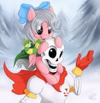  bone bow clothing crossover duo equine fan_character female feral gloves grin hair horse male mammal my_little_pony nobody47 open_mouth papyrus_(undertale) pegasus pony scarf skeleton smile snow tree undertale video_games white_hair wings 