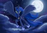  2014 blue_hair cloud crown cutie_mark equine feathered_wings feathers female feral fidzfox friendship_is_magic hair horn mammal moon my_little_pony princess_luna_(mlp) sky star winged_unicorn wings 