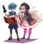 1girl alice_(fate/extra) book downscaled fate/extra fate/extra_ccc fate_(series) glasses hans_christian_andersen_(fate) hat long_hair md5_mismatch mob_cap nair nursery_rhyme_(fate/extra) pout quill resized ribbon 