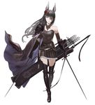  animal_ears belt black_eyes black_footwear black_gloves black_hair black_legwear black_shirt black_skirt boots breasts cape dual_wielding flower full_body gloves hair_flower hair_ornament holding holding_sword holding_weapon long_hair looking_at_viewer medium_breasts miniskirt original peko_(akibakeisena) pleated_skirt serious shirt simple_background single_pauldron skirt solo sword thigh_boots thighhighs walking weapon white_background 