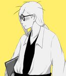  bad_id bad_pixiv_id blush glasses hanatsuduki long_hair low_ponytail monochrome naruto naruto_(series) naruto_shippuuden shiho_(naruto) simple_background solo yellow_background 