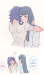  black_hair blue_eyes commentary english faux_traditional_media herokick highres hug kill_la_kill kiryuuin_satsuki matoi_ryuuko multicolored_hair multiple_girls pushing_away scar streaked_hair 